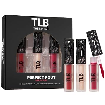 The Lip Bar - Perfect Pout Mini Lip Trio Set de regalo (3 productos) - Lápiz labial líquido mate Nonstop y brillo labial no pegajoso - Tamaño de viaje - Caja de regalo - Vegano, sin gluten, libre de
