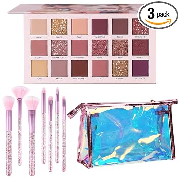 Kit de maquillaje UCANBE para mujeres y adolescentes, paleta de 18 colores de sombra de ojos nude + 7 piezas de brochas de maquillaje suaves + bolsa de cosméticos rosa. Sets de maquillaje, paletas de