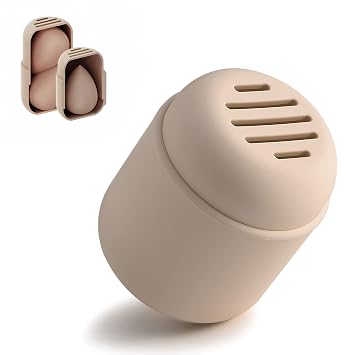 BEZOX Soporte para esponja de maquillaje, estuche de esponja de belleza de silicona con diseño de ventilación de doble cara para un secado rápido, artículos esenciales de viaje compactos para maquillaje, recipiente para licuadora de hojaldre - caqui