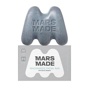 MARS MADE Barra facial de niacinamida con sésamo negro, barra de jabón nutritiva e hidratante para todo tipo de piel, cuidado de la piel coreano vegano y apto para viajes (3.35 oz, 3.35 onzas)