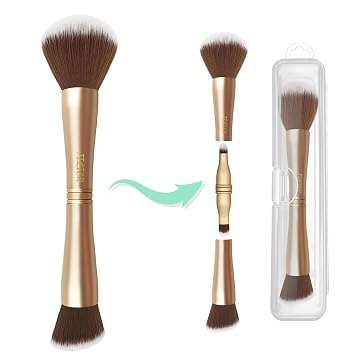 Juego de brochas de maquillaje 4 en 1, brochas de maquillaje de viaje con estuche, brocha de base/brocha de rubor, brocha de sombra de ojos en polvo, brocha correctora (estuche de plástico dorado)