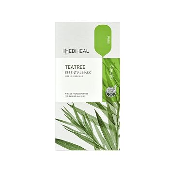 Mediheal - Mejor mascarilla coreana en lámina - Mascarilla facial esencial de árbol de té, 10 láminas para todo tipo de piel - Mejor mascarilla coreana en lámina, calmante y relajante