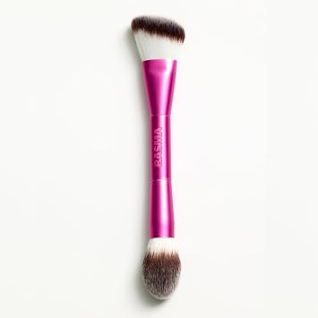 BASMA Beauty Sculpt & Buff Brocha de maquillaje de doble punta para base, bronceador, rubor y contorno, brocha para mezclar crema y polvo con cerdas suaves y densas para un acabado suave de aerógrafo