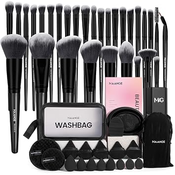 MAANGE Juego de Brochas de Maquillaje de 51 Piezas Profesionales para Base en Polvo Correctores Sombras de Ojos Difuminado Rubor Kit de Brochas de Maquillaje de Viaje (Negro)