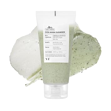VT COSMETICS CICA Limpiador de Mascarilla, Limpiador Facial 2 en 1, Mascarilla de Arcilla que No Reseca, Cuidado Suave de Poros, Exfoliante, Hidratante, Centella Asiatica para Piel Propensa al Acné y