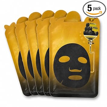 Korean Charcoal Sheet Mask for Pores and Blackheads, 5 Pack