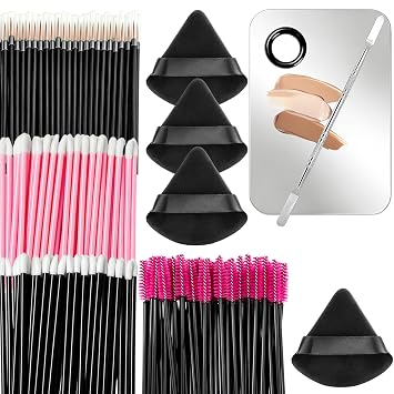 Kit de aplicadores de maquillaje desechables, paleta de mezcla de polvo, varitas de rímel desechables, pinceles para delineadores de ojos, pinceles de labios para suministros de artistas de