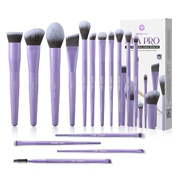 EIGSHOW Juego de brochas de maquillaje, 15 brochas de maquillaje profesional con cerdas de iones plateadas para base, colorete, iluminador, corrector y delineador de ojos, juego de regalo de viaje (morado mate)