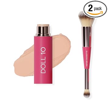 Base de maquillaje Peptide Blur Stick + brocha difuminadora, cobertura media construible, difuminación de poros de enfoque suave, base hidratante con infusión de cuidado de la piel para pieles maduras