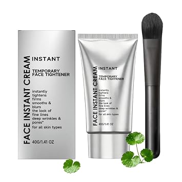 Crema de estiramiento facial instantáneo temporal, crema de imprimación facial suavizante de ácido hialurónico premaquillaje, difumina el aspecto de líneas finas, arrugas y poros, viene con cepillo
