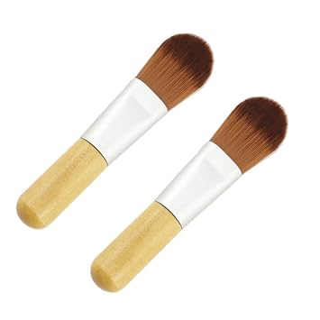NOLITOY 2 piezas Mini cepillo de base de mango de madera corto cepillo de maquillaje portátil de fibra de nailon para aplicación para viajes y uso diario