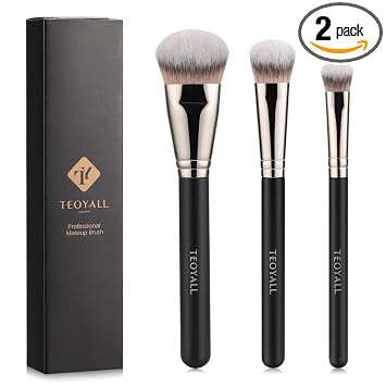 TEOYALL Brochas Planas Anguladas, Brocha de Base Impecable, Brocha Correctora para Debajo de los Ojos, Brocha Bronceadora con Líquido, Crema y Polvo