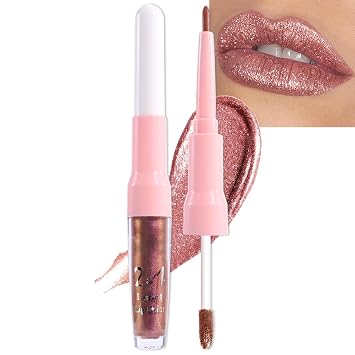 BINGBRUSH Lápiz labial metálico 2 en 1 y delineador de labios, color de labios líquido brillante altamente pigmentado, acabado brillante brillante, 24 horas, resistente al agua, a prueba de manchas