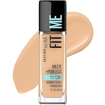Maybelline Fit Me Mate + Sin Poros Base Líquida Libre de Aceite, Beige Natural, 1 Unidad (El Empaque Puede Variar)