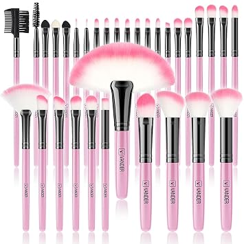 VANDER - Juego de 32 brochas de maquillaje, cerdas sintéticas suaves de calidad profesional para polvo de base, corrector, difuminación, set de brochas para sombra de ojos, rubor y rostro, color rosa