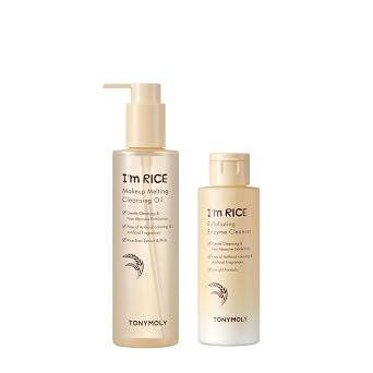 TONYMOLY I'm Rice Makeup - Aceite limpiador derretido y el paquete de limpiador espumoso diario I'm Rice