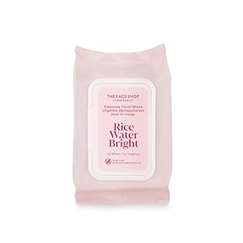 Toallitas desmaquillantes The Face Shop Rice Water Bright para la cara con extracto de arroz, iluminadoras, hidratantes, infundidas con leche limpiadora, toallitas faciales desechables veganas