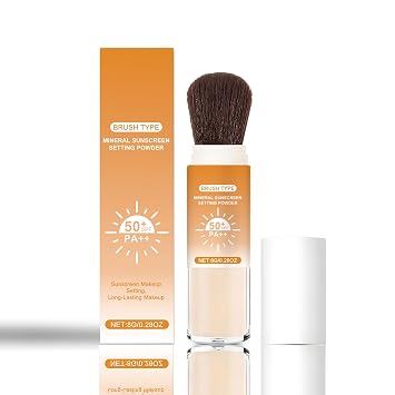 Polvo fijador de protección solar mineral, SPF 50 polvo de cepillo transparente, de larga duración, ligero, transpirable, control de aceite mate natural, adecuado para cara, cuero cabelludo y