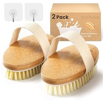 Metene Cepillo corporal de cepillado en seco con cerdas naturales suaves y rígidas, cepillo exfoliante corporal/masaje para celulitis y linfática, mejora tu circulación, paquete de 2