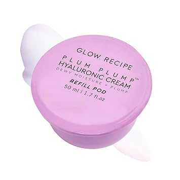Crema facial de ácido hialurónico Glow Recipe Plum Plump, recarga - Hidratante, reafirmante y rellenadora para mujeres y hombres - Cuidado de la piel coreana con péptidos poliglutámicos para piel seca