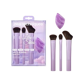 Real Techniques Lilac Skies Soft & Blurred - Juego de 4 brochas para base
