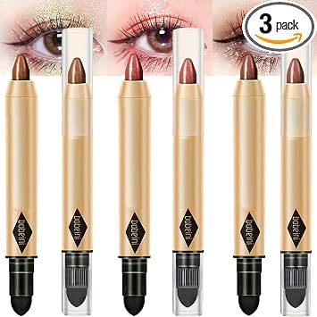 Juego de 3 rotuladores de sombra de ojos brillante con pincel de mezcla