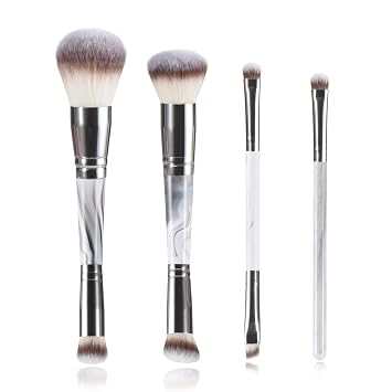 Juego de 4 brochas de maquillaje grises de doble extremo, corrector profesional de colorete en polvo, sombra de ojos, kit de brochas de base Kabuki, con bolsa de viaje, cerdas sintéticas veganas suaves