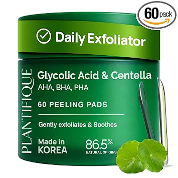 PLANTIFIQUE Almohadillas de tóner de ácido glicólico coreano - Centella y