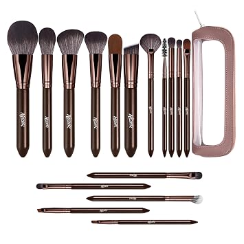 Juego de brochas de maquillaje de 16 piezas con bolsa de viaje
