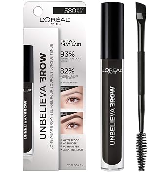 L'Oreal Paris Unbelieva-Brow Gel tintado impermeable para cejas de larga duración, resistente a las manchas, a prueba de transferencia, secado rápido, aplicación fácil y rápida con cepillo preciso, negro, 0.15 onzas líquidas oz.