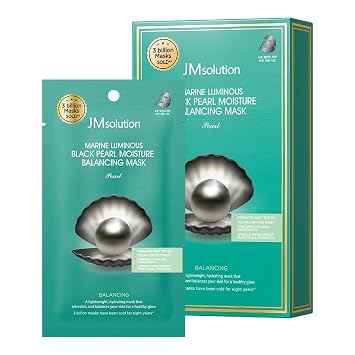 JMsolution Máscara de hoja de perlas negras luminosas marinas (10 hojas) | Mascarilla facial coreana de perlas negras | Hidratación que equilibra la humedad | K-Beauty Skincare