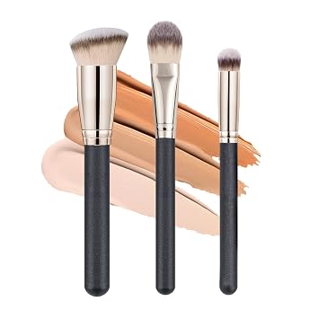 Raffaello - Juego de 3 brochas de maquillaje para maquillaje líquido, juego profesional de brochas de base Kabuki para mezclar crema líquida, polvo impecable, cosméticos, pulir y corrector