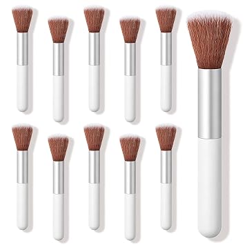 10 brochas de maquillaje desechables esponjosas, brochas de maquillaje suaves a granel con mango cómodo, cepillo portátil para base de rubor facial, cepillo de viaje para cejas en polvo para todos los