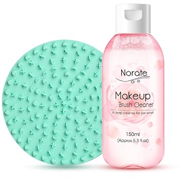 Norate - Limpiador de brochas de maquillaje, solución + tapete de limpieza