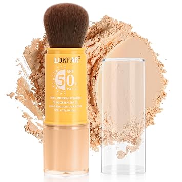 Maquillaje de ajuste solar en polvo mineral, SPF 50 con brocha para cara, cuero cabelludo y cabello, polvo de acabado suelto mate natural, control de aceite, ligero y transpirable (mediano)