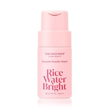 The Face Shop Rice Water Bright Enzyme Powder Wash, limpiador exfoliante suave con AHA, piel radiante, esmalte de arroz para cara, cuidado de la piel coreano, 1.94 onzas