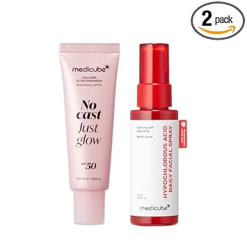 medicube Sun Care On-The-Go Duo: Protector solar de colágeno Glow y mini spray calmante para el cuidado solar diario e hidratación | Esenciales de viaje, set de cuidado de la piel para regalo