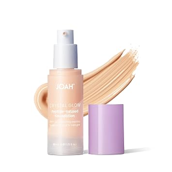 JOAH Base Crystal Glow con infusión de péptidos, maquillaje coreano 2 en 1 multitarea con base facial borrosa, luminizador, hidratación y defensa de la piel para un acabado impecable, 1.01 onzas, muy neutro