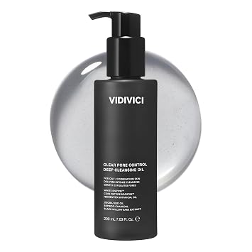 VIDIVICI Clear Pore Control Deep Cleansing Oil 7.03 fl oz | Desmaquillante con cuidado de puntos negros, limpiador facial coreano para piel grasa, control de sebo con polvo de carbón de bambú, cuidado