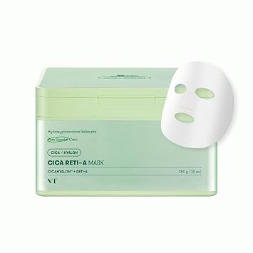 VT COSMETICS CICA Reti-A Máscara Diaria 30 Hojas, Complejo de Retinol para Minimización de Poros, Máscara Facial Hidratante y Suavizante de la Piel, Ideal para Principiantes en Retinol, Máscara Facial