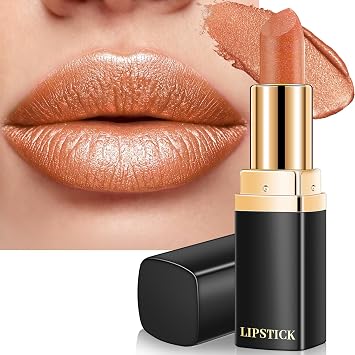 Lápiz labial con purpurina naranja coral para mujer, lápiz labial
