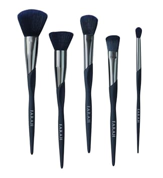 F.A.R.A.H. Midnight Collection - Juego de brochas de 5 piezas, asas mate suaves al tacto, cerdas 100% veganas