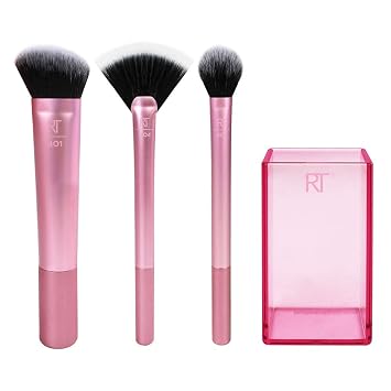 Real Techniques Juego de esculpir sin crueldad, incluye: Brocha de rubor, brocha de abanico, brocha de montaje, vaso de brochas, cerdas sintéticas