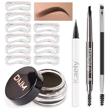 evpct Kit de plantillas de cejas para mujer, kit de maquillaje moldeador de cejas, kit de tinte para plantillas de cejas para mujeres, con delineador de ojos, lápiz de cejas, pomada, pincel y 10