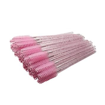 NOLITOY 100pcs Carretes de Pestañas Desechables Cepillos de Máscara de Pestañas Cepillo de Maquillaje de Pestañas Aplicador de Varilla de Cristal Rosa