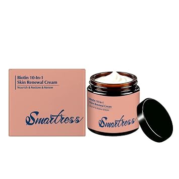 Smartress Hidratante facial – Crema renovadora 10 en 1 de biotina, restaura el resplandor, aumenta la hidratación, suaviza las líneas finas, cuidado diario de la piel nutritiva