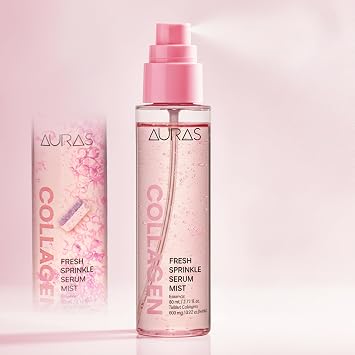 Auras Collagen Firming Mist K-Beauty | Fórmula de oxígeno activado fresco suero hidratante en aerosol con péptidos de colágeno, suero coreano para el cuidado de la piel y niebla fijadora para piel seca y envejecida, 3.4 onzas líquidas