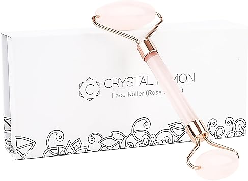 Crystal Lemon - Rodillo de jade natural para cara, arrugas envejecidas, hinchazón, terapia de tratamiento de masajeador facial de la piel, piedra de jade premium, por Crystal Lemon (cuarzo rosa)