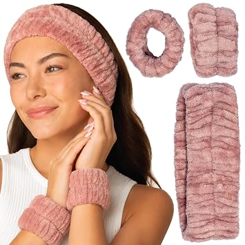 Kitsch Diadema de spa y muñequeras para lavar la cara