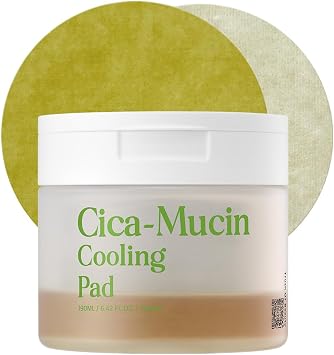 CICA-Mucin - Almohadilla de tóner refrescante, almohadillas faciales coreanas de doble cara con centella asiática, extracto de okra y pantenol para hidratación, enfriamiento, calmante